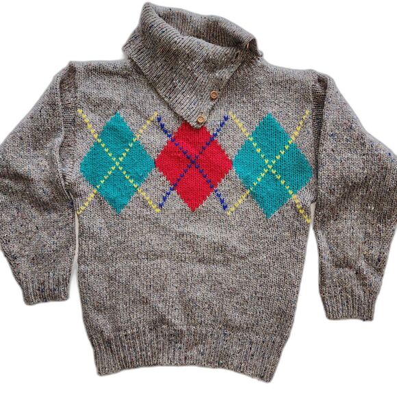 GAP Gray Argyle Cowl Neck Sweater - Picture 1 of 8